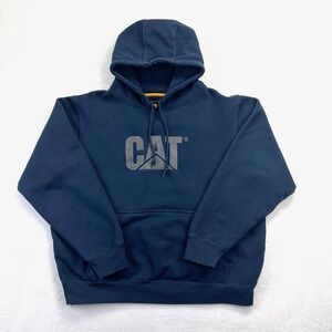 Caterpillar CAT Mens Navy Blue Logo Heavy Weight Pullover Hoodie Sweatshirt XL